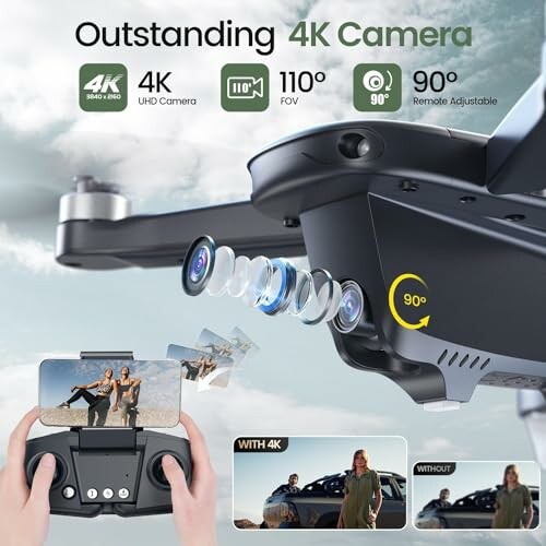 Drone with 4K UHD camera and remote control.