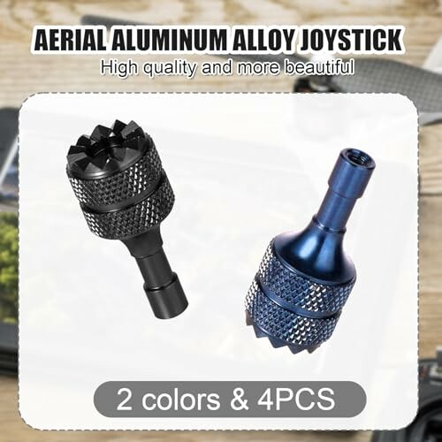 Aerial aluminum alloy joystick in black and blue.