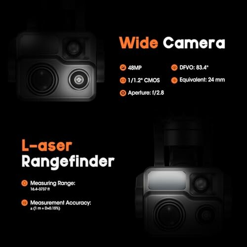 Specifications for wide camera and laser rangefinder with 48MP and DFOV 83.4°.