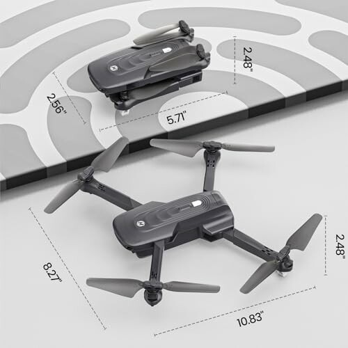 Two compact folding drones with measurements.