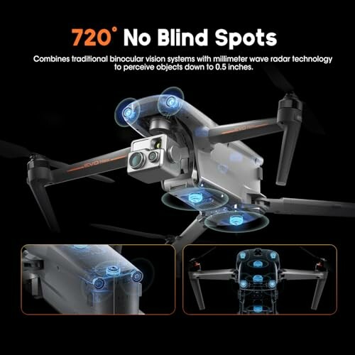 High-tech drone with advanced vision systems for 720-degree coverage.