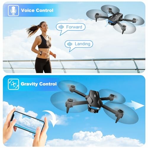 Drone controlled by voice and gravity with a runner and smartphone.