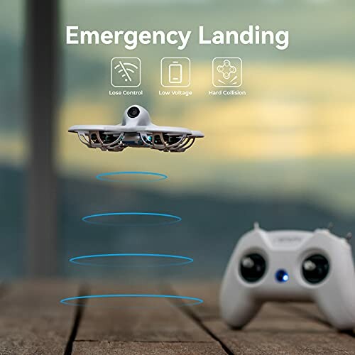 Drone emergency landing with controller and safety features.