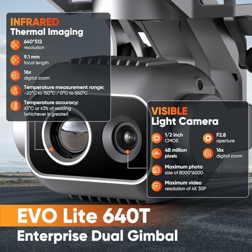 EVO Lite 640T dual gimbal with thermal and visible light cameras.