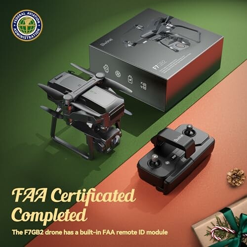 FAA certified drone package with remote control and box.