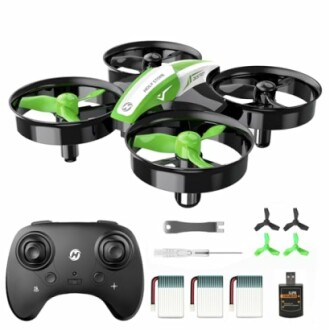 Mini drone with propellers and remote control.