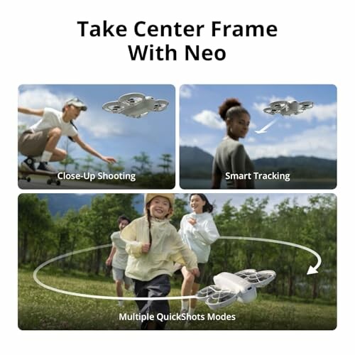Drone showcasing close-up shooting, smart tracking, and multiple QuickShots modes.