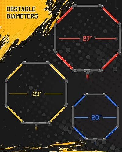 Diagram showing obstacle diameters of 27, 23, and 20 inches.