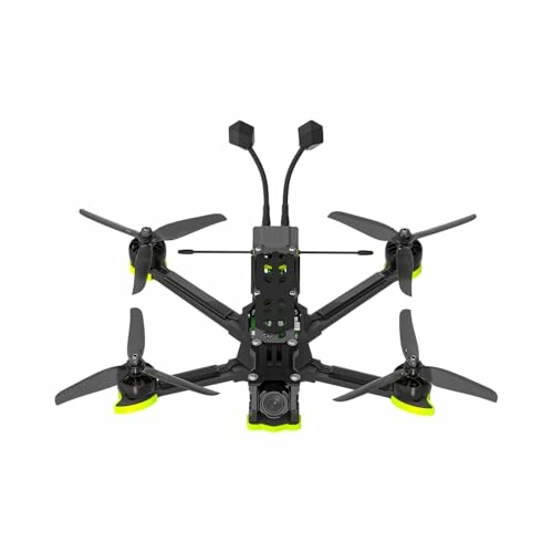 Top view of a racing drone with four propellers.