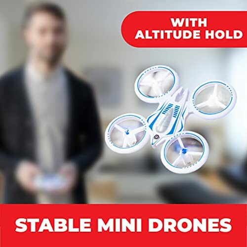 Mini drone with altitude hold feature in flight.